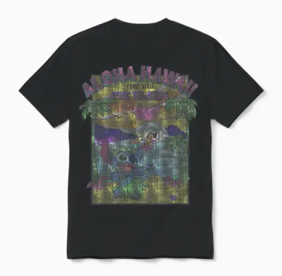 Disney Lilo & Stitch Aloha Hawaii Come Visit the Islands Unisex T-Shirt - Black