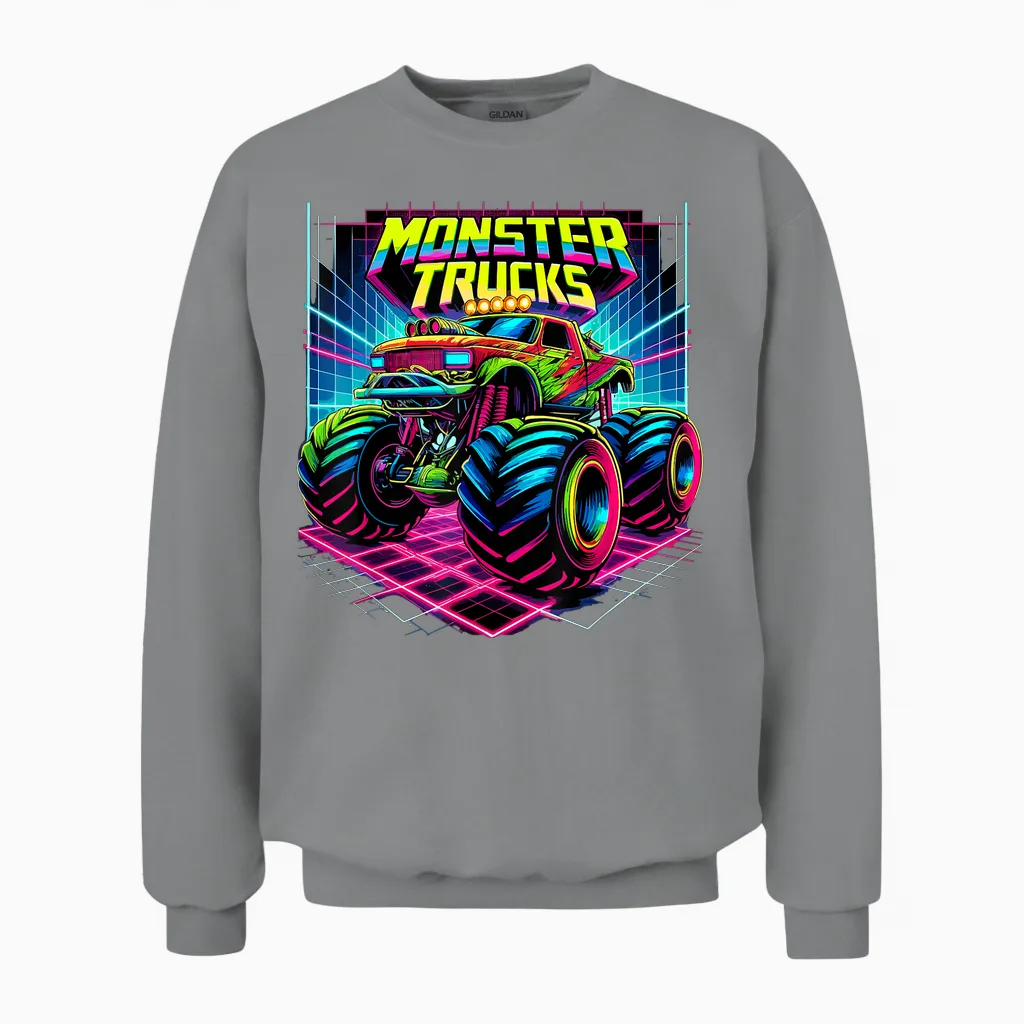Monster Truck Birthday Party Retro Monster Trucks Unisex Sweatshirt in Sport Grey