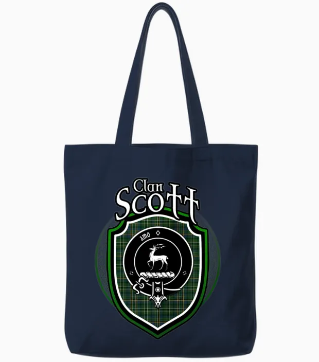 Scott Clan Crest Scottish Clan Scott Family Crest Tote Bags in Navy