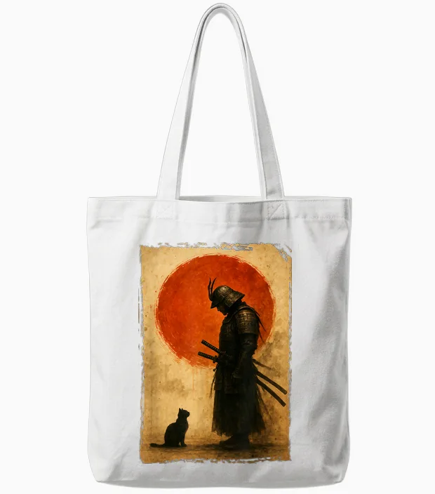 Guerrier Samouraï | Chasseur Japonais Vintage Et Art, Chat Noir Tote Bags in White