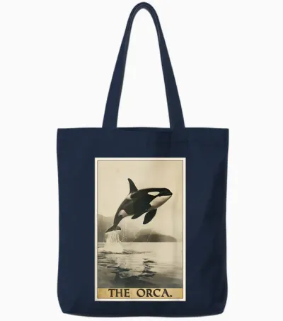 Orcas Orca Tarot Card T-Shirt, Black Tote Bags - Navy