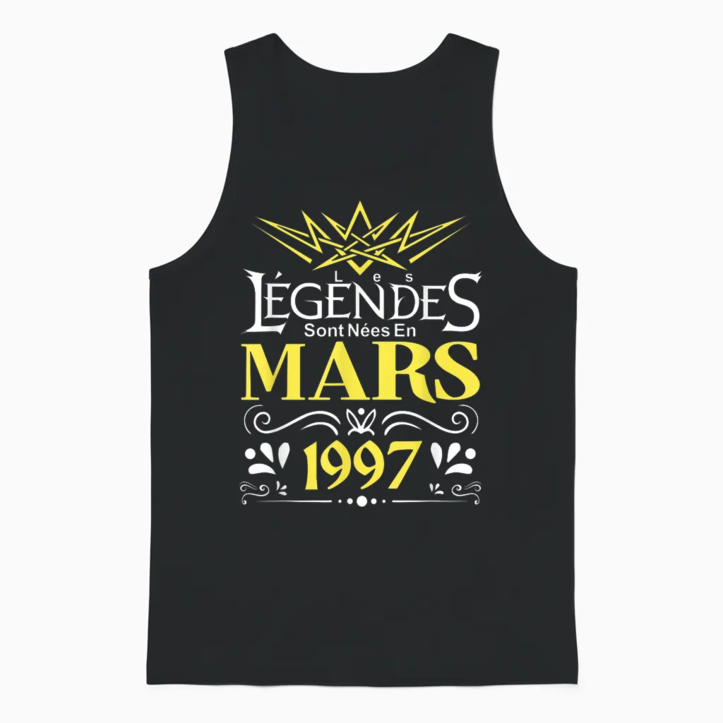 Legends Are Born in March 1997 Birthday Gift T-Shirt, Black, S Unisex Tank Top in Black