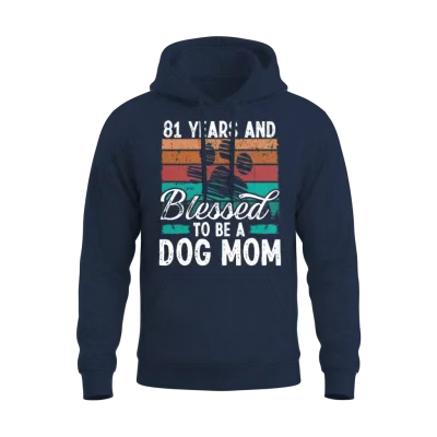81 Year Old Dog Mom 81 Birthday Retro Dog Mother Unisex Hoodie - Navy
