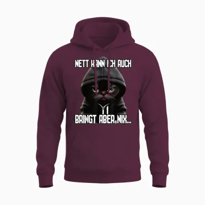 Short Sleeve T-Shirt with German Text "katz" [german Language] with German Text "ich Nett Kann, Black Unisex Hoodie - Maroon