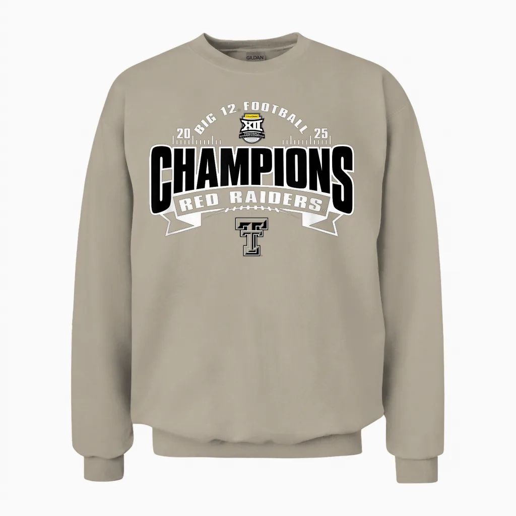 Texas Tech Red Raiders Big 12 Champs 2025 Football Unisex Sweatshirt in Sand
