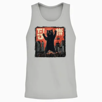 Vintage Japanese Cat Kaiju Monster Art Japan Retro Style T-Shirt, Black Unisex Tank Top - Ash