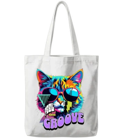 'feel the Groove' Retro Cat Gd Tote Bags - White