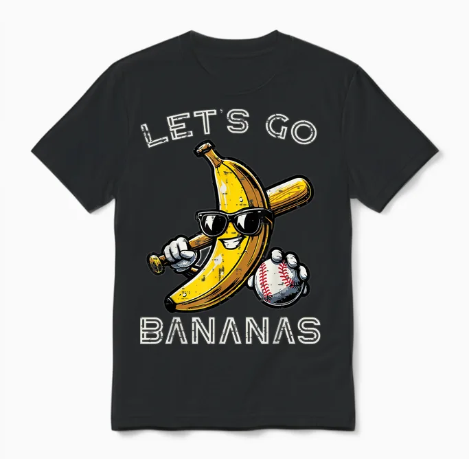 Lets Go Banana Retro Boys Kids Men Unisex T-Shirt in Black