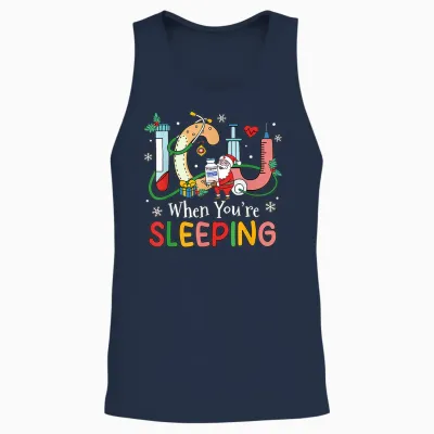 When You're Sleeping Funny Icu Nurse Christmas Unisex Tank Top - Navy