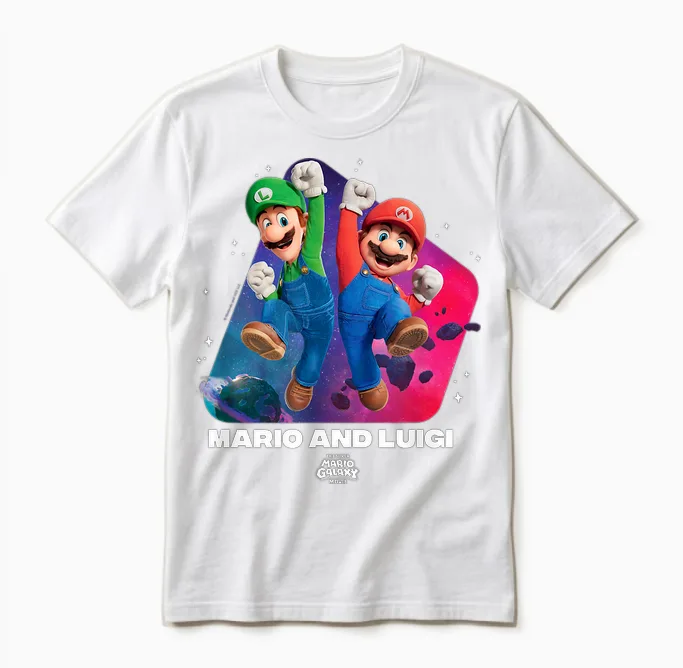 The Super Mario Galaxy Movie Mario & Luigi Jump Unisex T-Shirt in White