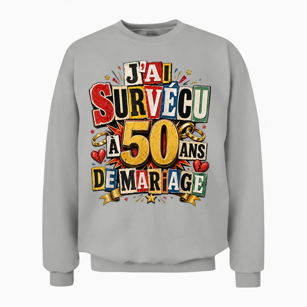 Noces D'or Humour J'ai Survécu à 50 Ans De Mariage Cadeau Unisex Sweatshirt in Ash