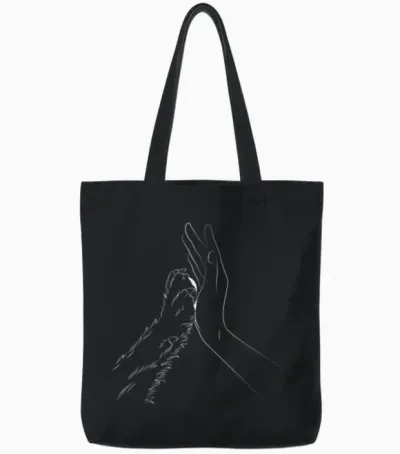 Paw Human Hand Dog Dog Lover Dog Owner T-Shirt, Black Tote Bags - Black