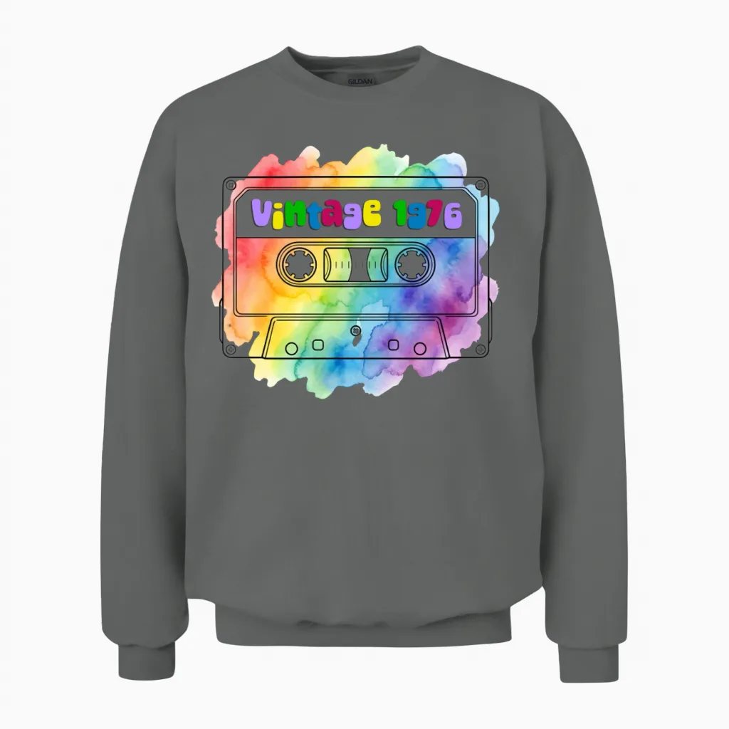 πΆ Vintage 1976: Limited Edition Cassette Tape πΆ Unisex Sweatshirt - Graphite Heather