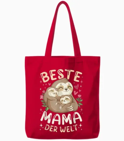 Beste Mama Der Welt Faultiere Mutter & 2 Kinder, Muttertag Tote Bags - Red
