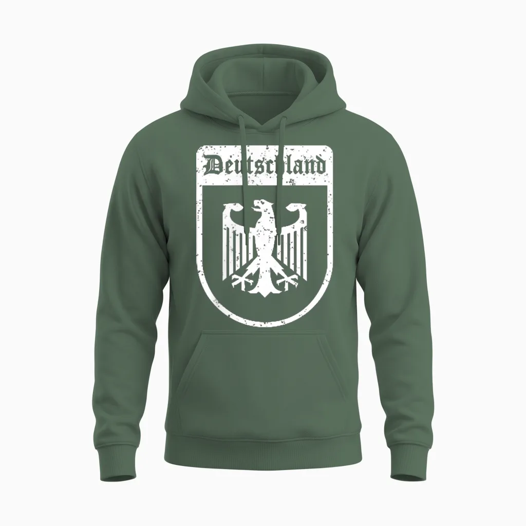 German Eagle Flag of Germany T-Shirt, Black Unisex Hoodie in Military Green