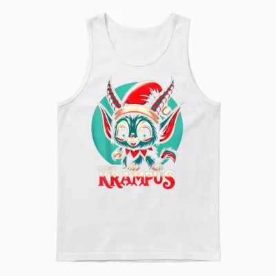 Cute Merry Krampus Christmas Holiday 30’s Retro Cartoon Unisex Tank Top - White