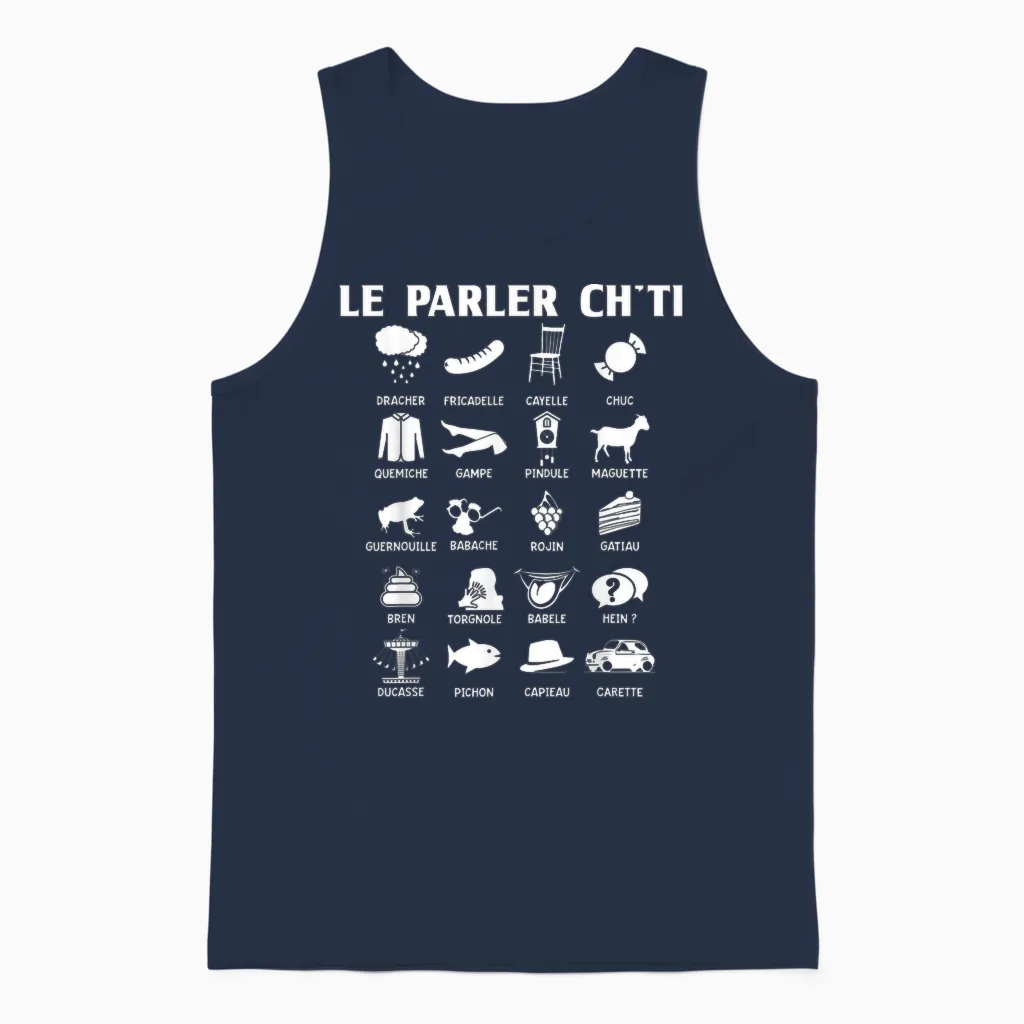 Humor Ch'ti Patois Vocabulary Expression Gift Region T-Shirt, Black, S Unisex Tank Top in Navy