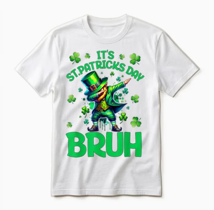 Bruh St Patricks Day Boys Kids Saint Patricks Day Leprechaun Unisex T-Shirt in White