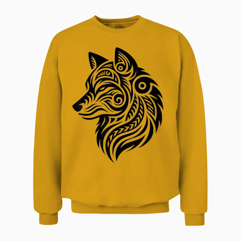 Polynesian Tribal Wolf Maori Wolf Pattern T-Shirt, Grey, S Unisex Sweatshirt in Gold