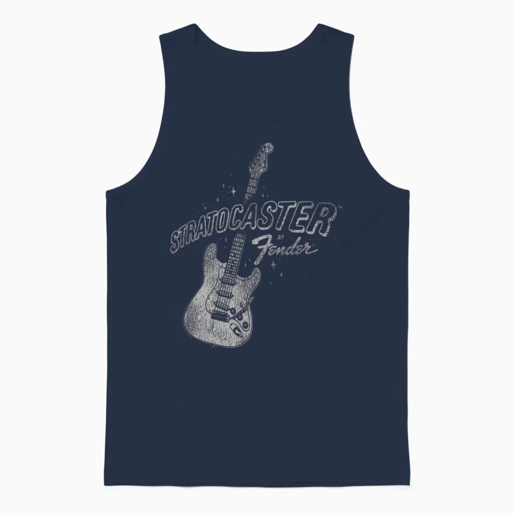 Fender Stratocaster Sparkling Guitar Vintage Unisex Tank Top in Navy