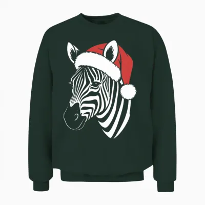 Christmas Zebra Face, Zebra Wearing Santa Unisex Sweatshirt - Forest
