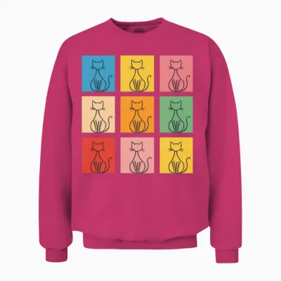 Colorful Cat Line Art Grid Unisex Sweatshirt - Heliconia