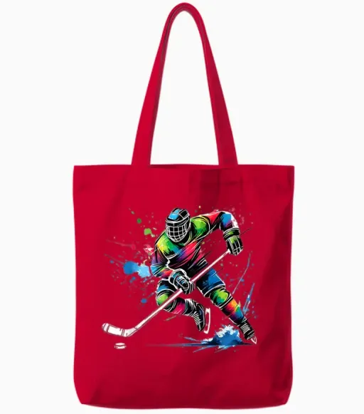 Colorful Ice Hockey Fan Player Tie Dye Color Splash Sports Tote Bags - Red