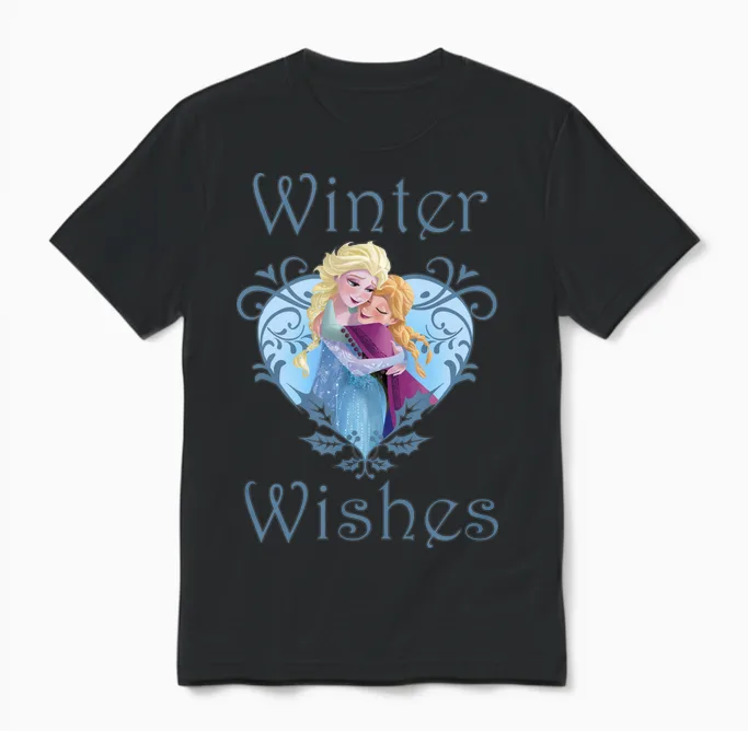 Disney Frozen Anna & Elsa Winter Wishes Long Sleeve, Black, S Unisex T-Shirt in Black