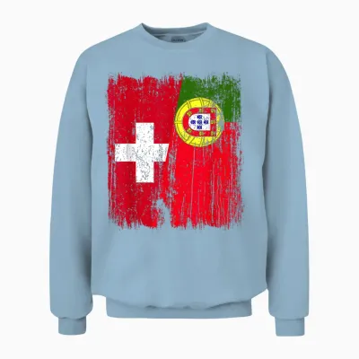 Portuguese Swiss Flag Half Jersey Switzerland Portugal Unisex Sweatshirt - Light Blue