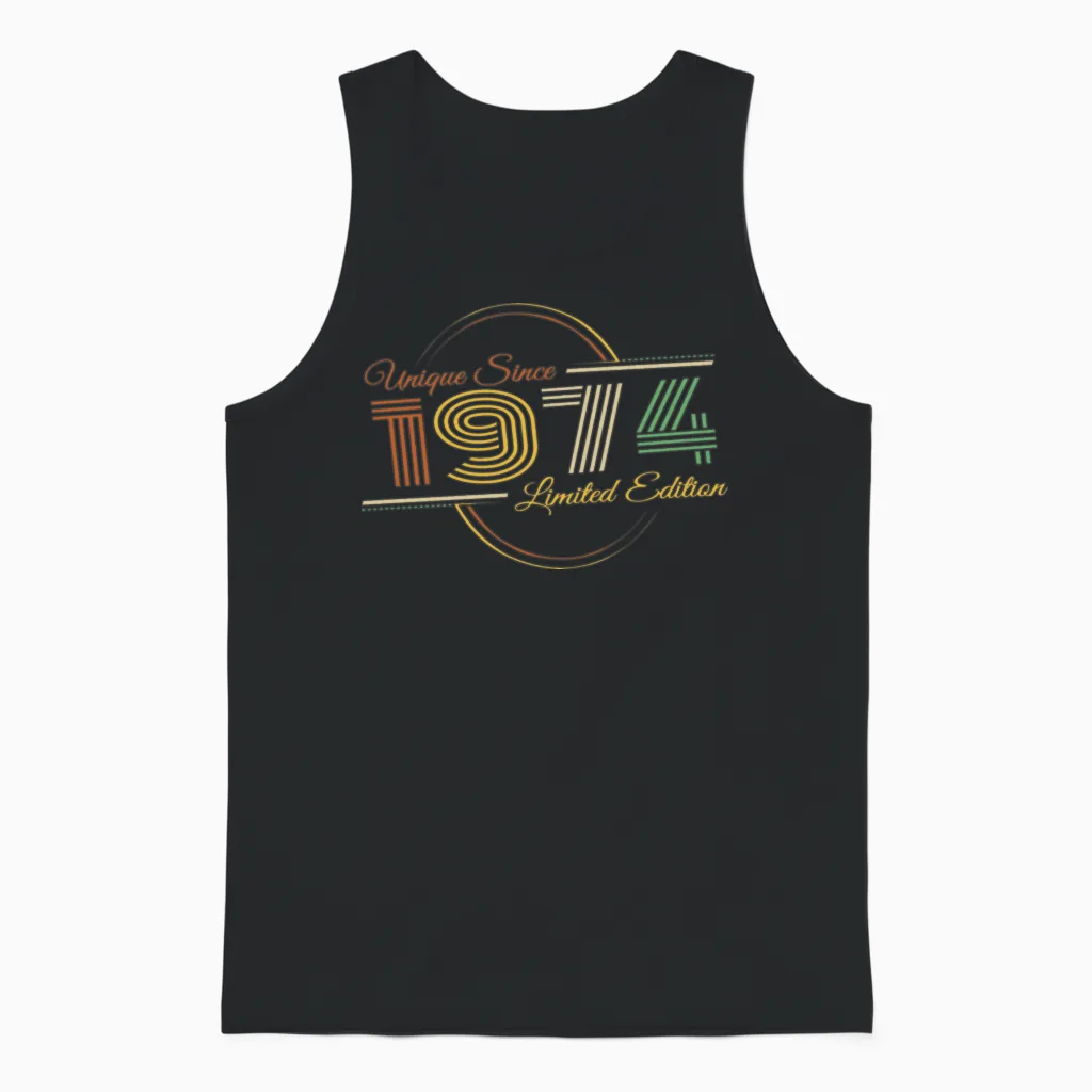 Uniquely Retro Since Vintage 1974 Unisex Tank Top in Black