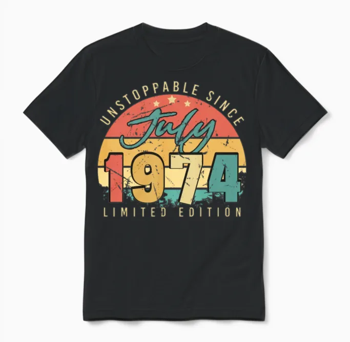 Vintage July 1974 Unisex T-Shirt in Black