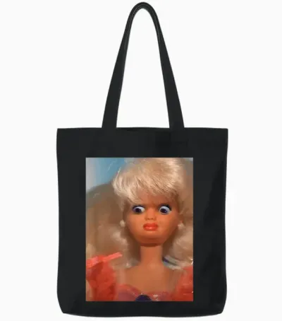 Disgusting Doll Meme Face Tote Bags - Black