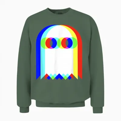Vaporwave Ghost Retro Halloween Techno Edm Psychedelic T-Shirt, Black, S Unisex Sweatshirt - Military Green