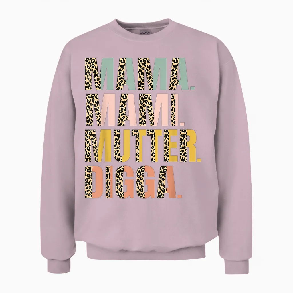 Mama Mami Mother Digga Mother's Day Leopard for Mum Women's T-Shirt, Black Unisex Sweatshirt in Light Pink