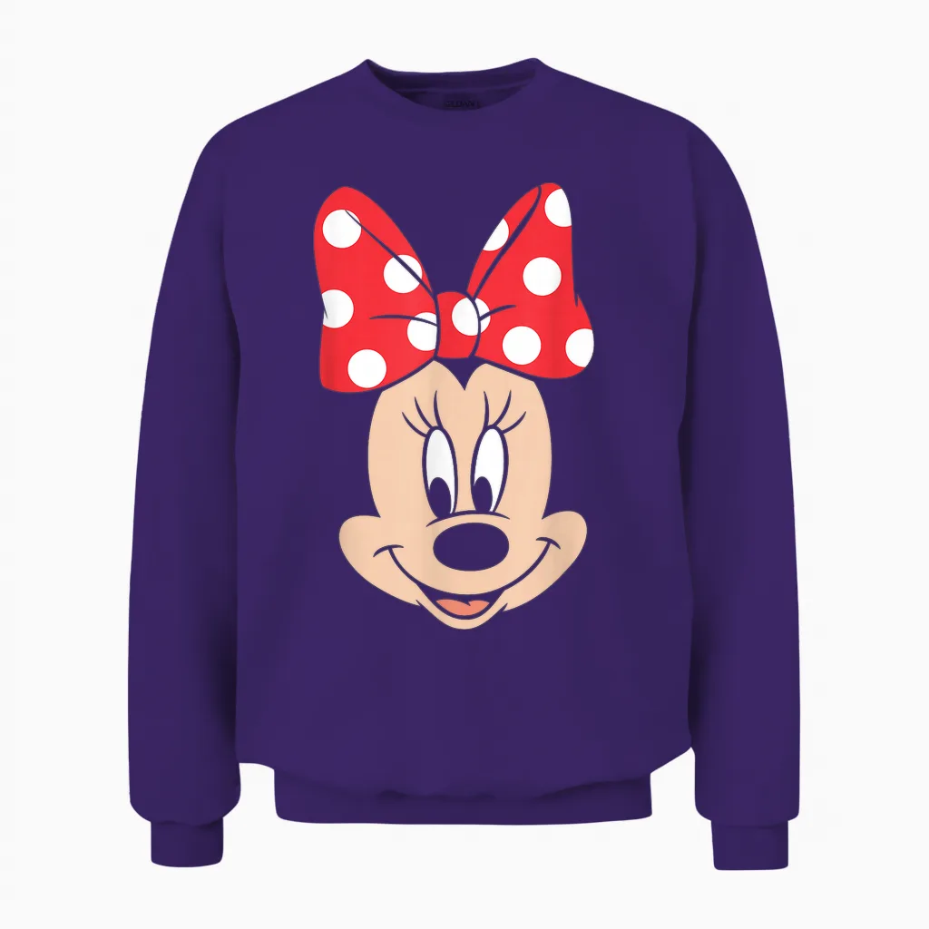 Disney Minnie Mouse Polka Dot Bow Big Face Unisex Sweatshirt in Purple