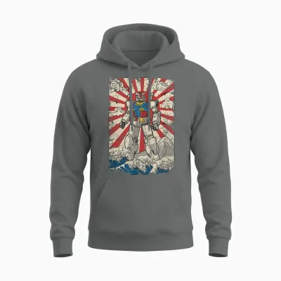 Japanese Mecha Anime Robot Kanagawa Great Wave Manga Unisex Hoodie - Graphite Heather