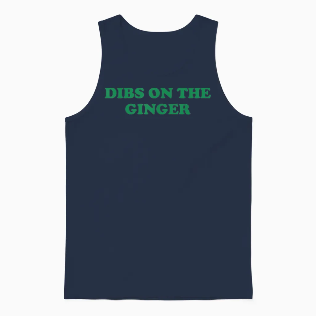 Groovy Dibs on the Ginger Shamrock Dark Humor St Patricks Unisex Tank Top in Navy