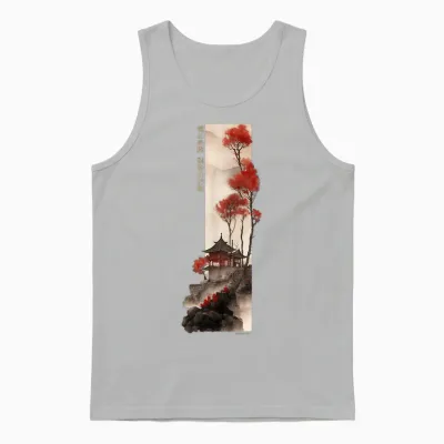 Japanese Temple Retro Vaporwave in Japan Harajuku 80s 90s Unisex Tank Top - Ash