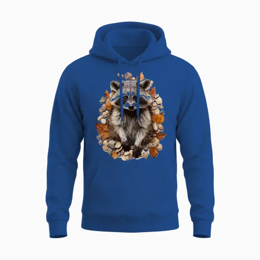 Raccoon Animal Nature Pattern Stones Illustration Face Raccoon T-Shirt, White, S Unisex Hoodie - Royal