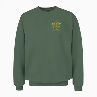 S.p.q.r. Chest Pocket - Antique Rome Logo Spqr Distressed Unisex Sweatshirt - Military Green