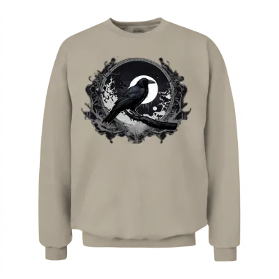 Mystic Raven & Full Moon - Gothic Nature Art Unisex Sweatshirt - Sand