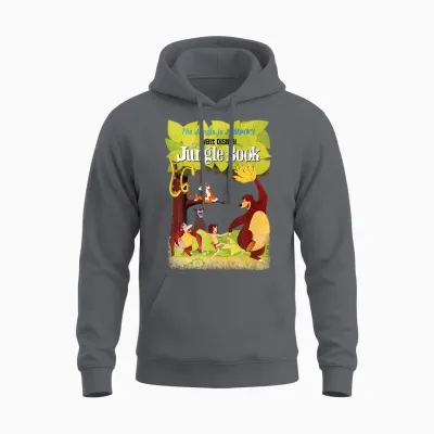 Disney the Jungle Book Retro Movie Poster T-Shirt, Green Unisex Hoodie - Charcoal