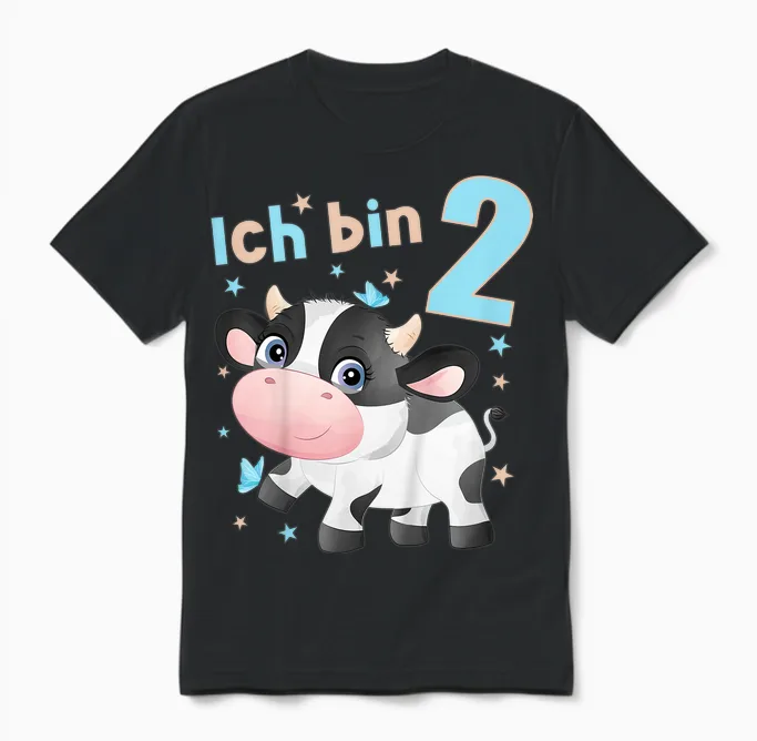 2 Jahre Alt Ich Bin 2 Kühe Kuh Kälbchen 2. Geburtstag Unisex T-Shirt in Black