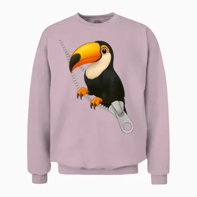 Adorable Toucan Bird Shaped Zipper Unisex Sweatshirt - Light Pink