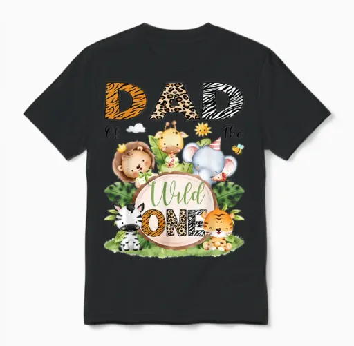 Dad of the Wild One Safari Jungle 1st Birthday Unisex T-Shirt - Black