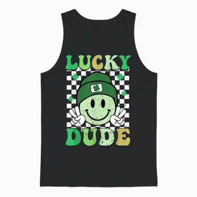 Lucky Dude St Patrick's Day Sunglasses with Lucky Shamrock Unisex Tank Top - Black