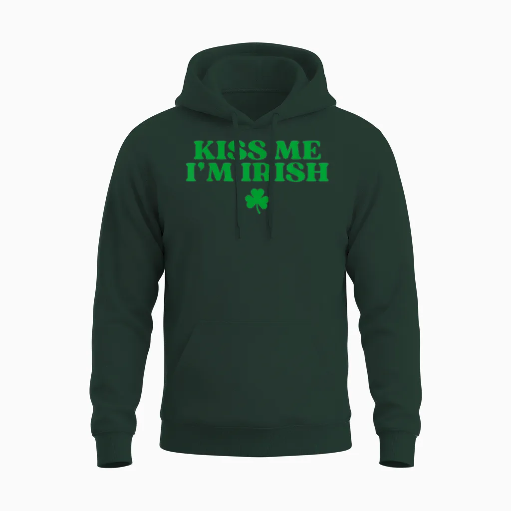 Kiss Me I'm Irish Shirt Women Men Kids Funny St Patricks Day Unisex Hoodie in Forest
