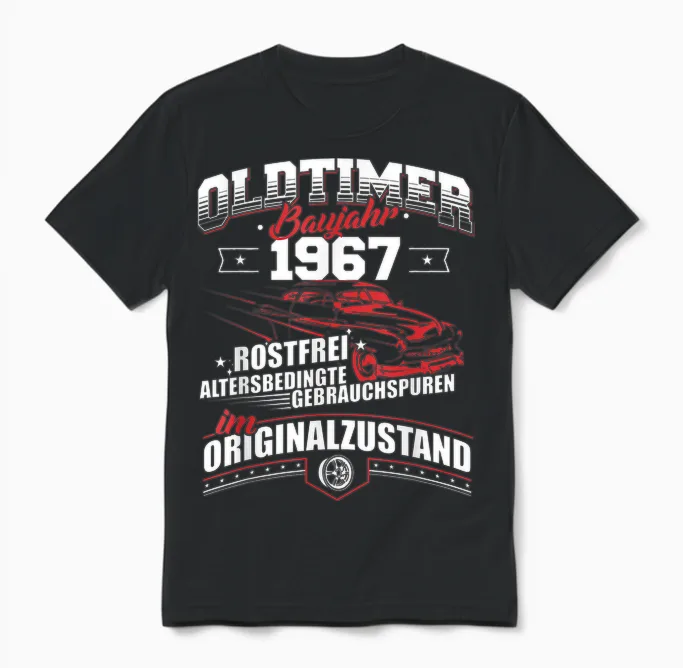 Oldtimer Baujahr 1967 Jahrgang Geburtsjahr Geburtstag Unisex T-Shirt in Black