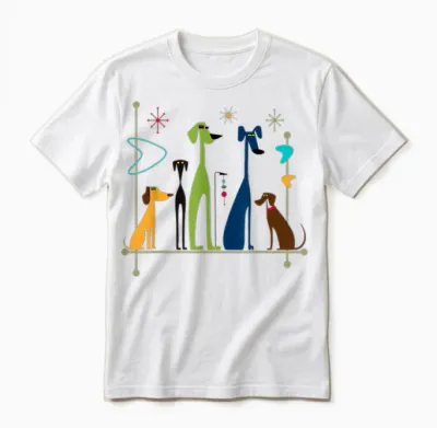 Retro Mid-Century Modern Dogs 50s 60s Style Unisex T-Shirt - White