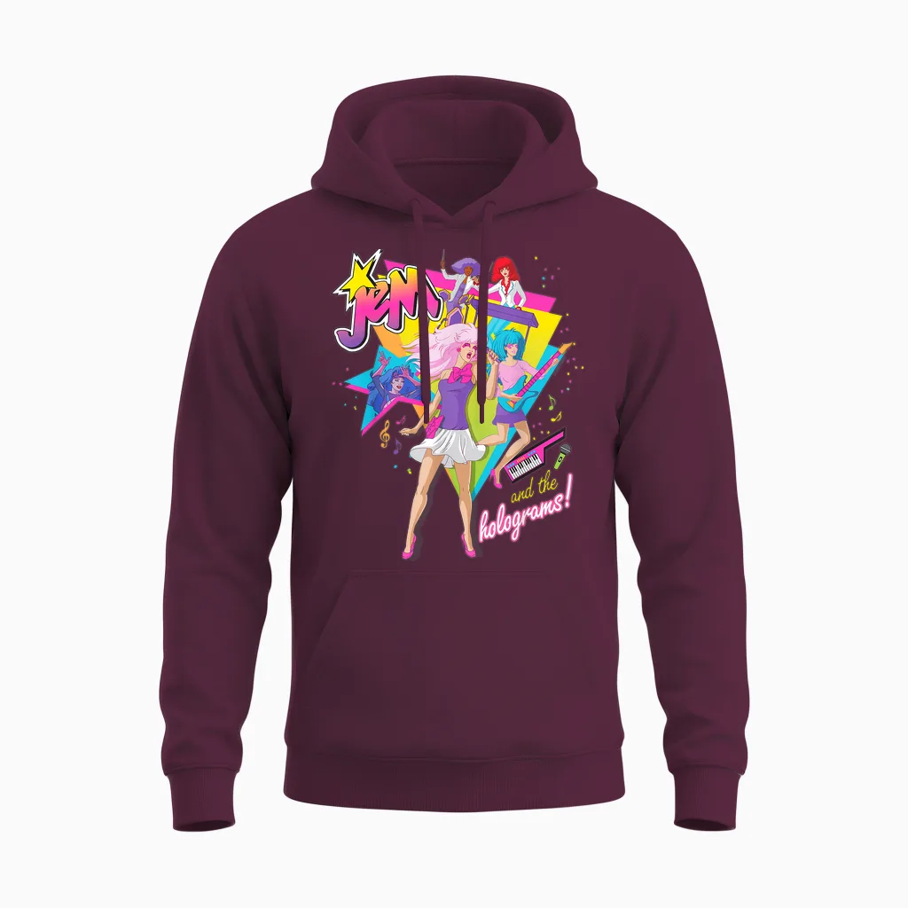 Jem and the Holograms Full Band Rocking Out 80's Rock Retro Unisex Hoodie in Maroon